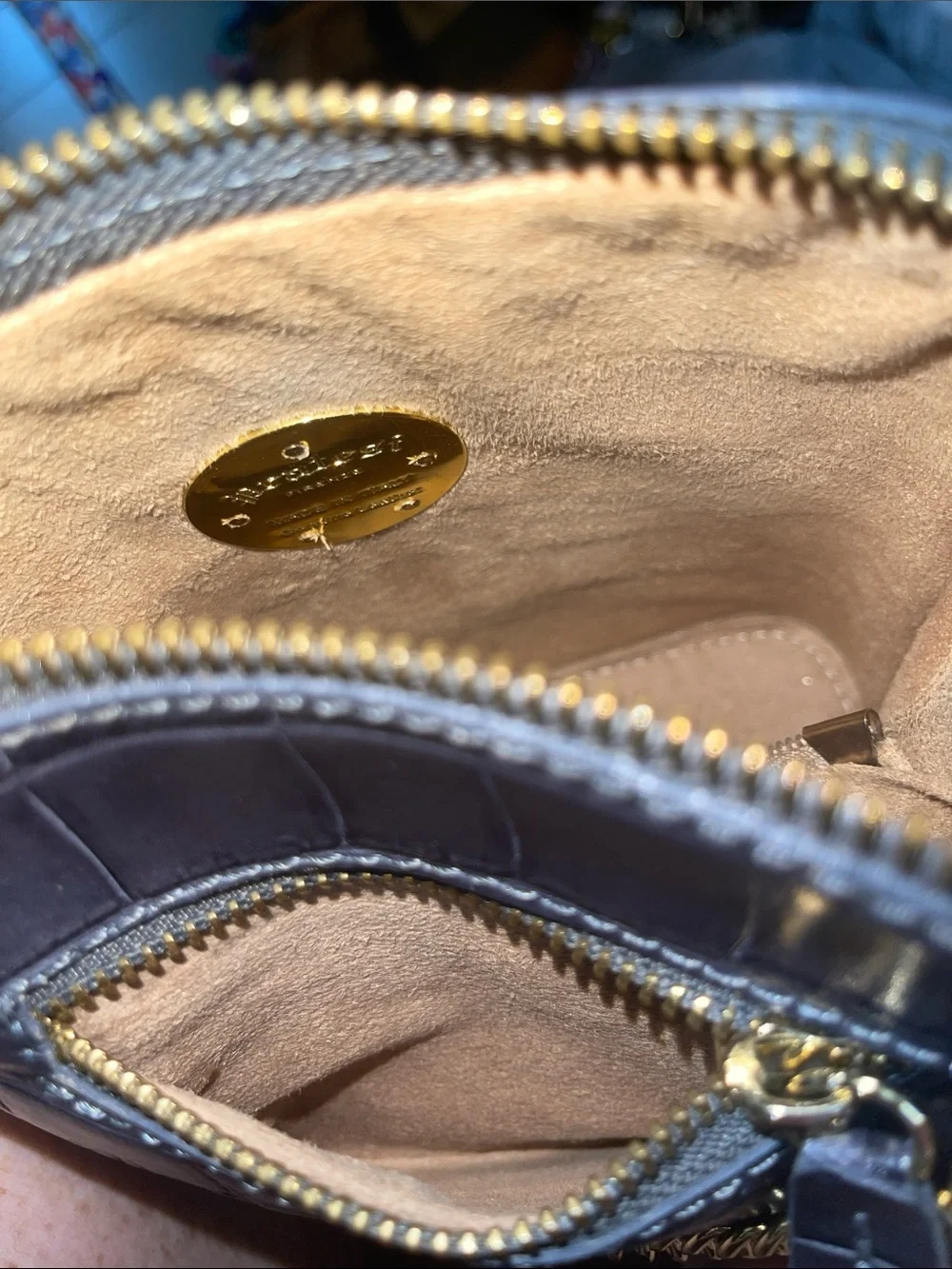 Pratesi Firenze Croc-Embossed Crossbody Bag in Blue with Gold Chain